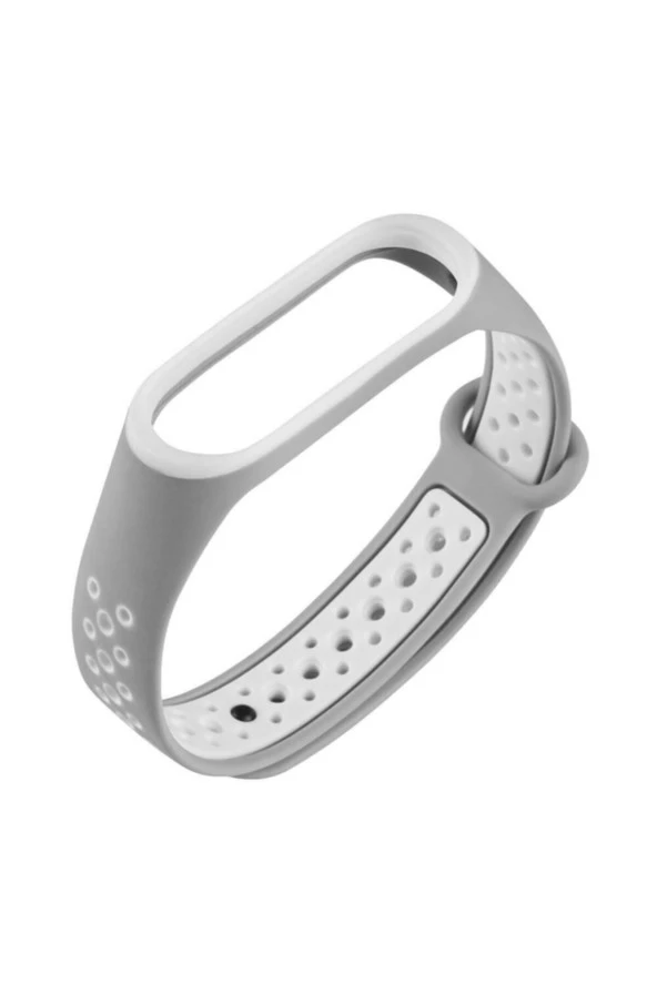 Xiaomi Mi Band 3 Için Delikli Silikon Kordon Gri Beyaz