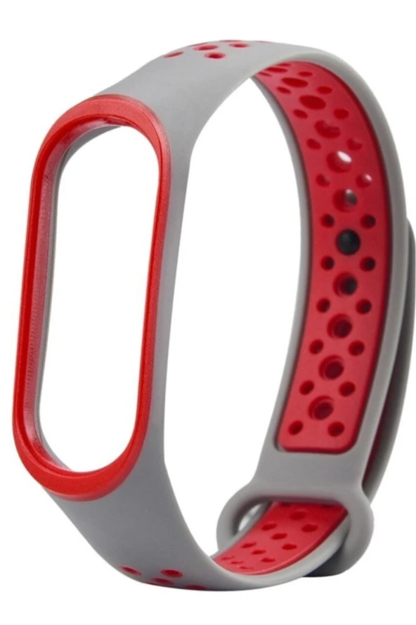 Xiaomi Mi Band 3 Için Delikli Silikon Kordon Gri Kırmızı