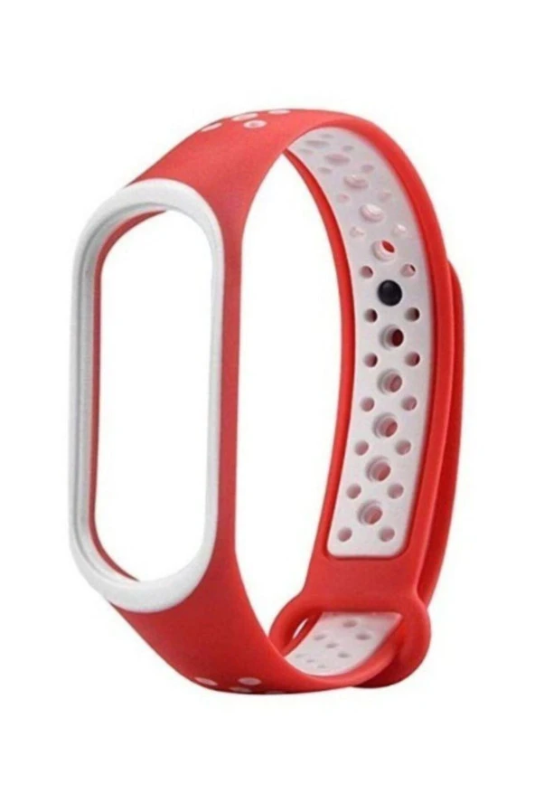 Xiaomi Mi Band 4 İçin Kırmızı Beyaz Delikli Silikon Kordon