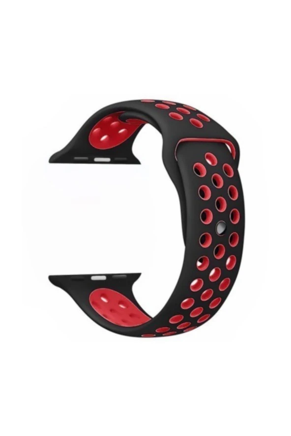 Apple Watch Seri 1 2 3 38 Mm Için Siyah Kırmızı Small Beden(s/m Sıze) Delikli Silikon Kordon
