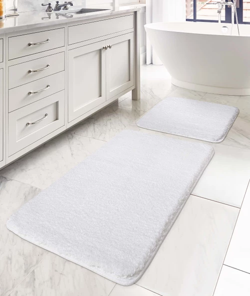 Mino Kaydırmaz Taban Beyaz 2li Banyo Paspası 60 x 100 - 50 x 60