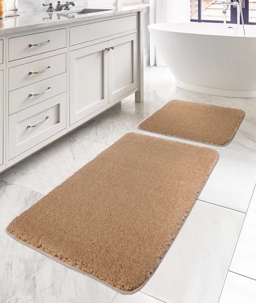 Mino Kaydırmaz Taban Bej 2li Banyo Paspası 60 x 100 - 50 x 60