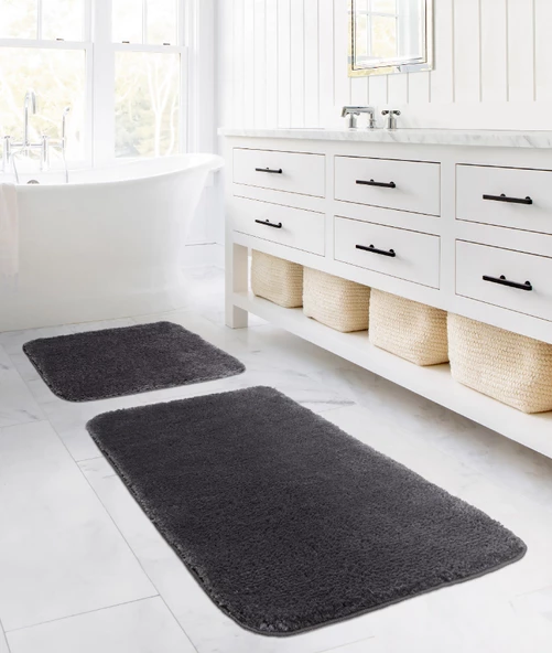 Segura Peluş Antrasit Kaydırmaz Taban 2li Banyo Paspası 60 x 100 - 50 x 60