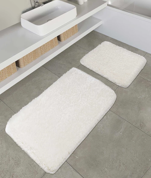 Tagus Peluş 2li Banyo Paspası Beyaz Kaydırmaz Taban 60 x 100 - 50 x 60