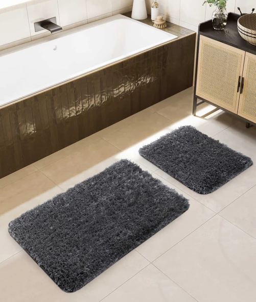 Douro Shaggy 2li Banyo Paspası Füme Kaydırmaz Taban 60 x 100 - 50 x 60