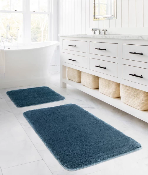 Segura Peluş Turkuaz Kaydırmaz Taban 2li Banyo Paspası 60 x 100 - 50 x 60