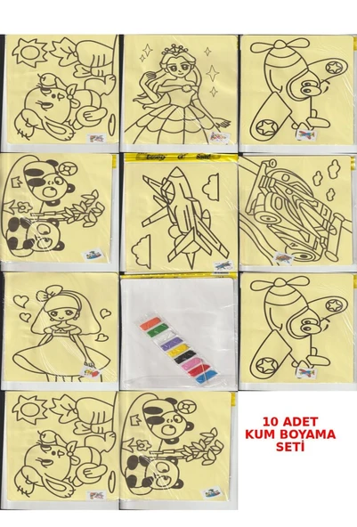 A4 Boyutunda 10 Adet Kum Boyama Seti, Büyük Boy Kum Boyama Seti