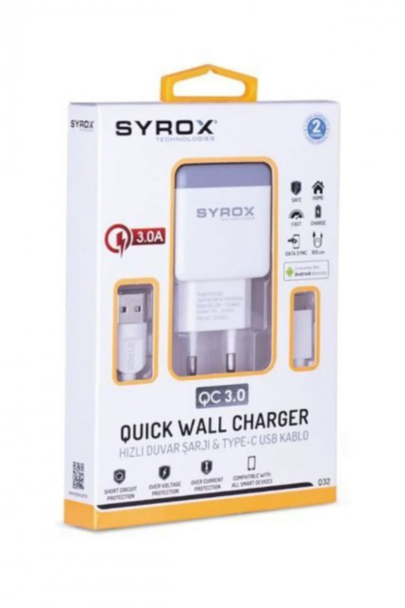Syrox Q32 Type-c Girişli 3.0 Amper Hızlı Şarj Aleti