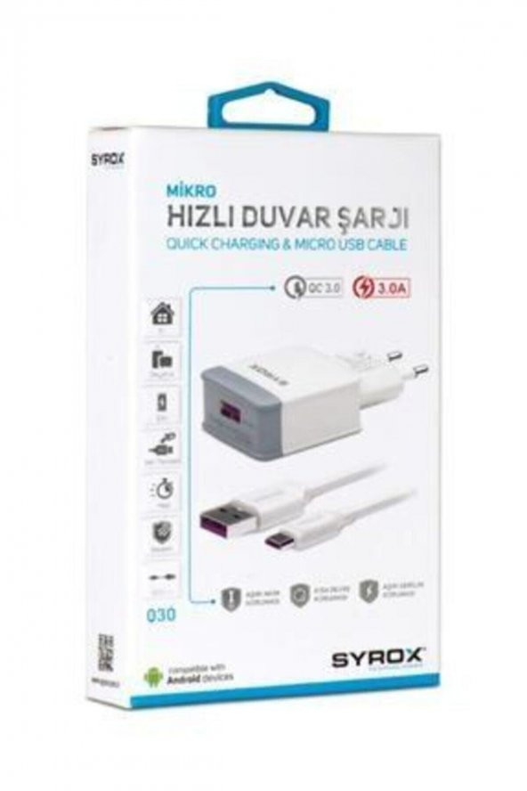 Hızlı Sarj Cihazı Seti Micro Hızlı Ev Şarj Aleti 3.0a (Q32 BEYAZ)