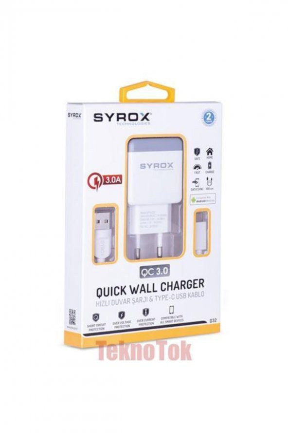 3a Type-c Hızlı Ev Şarj Aleti Beyaz Q32 Syrox ürün görseli