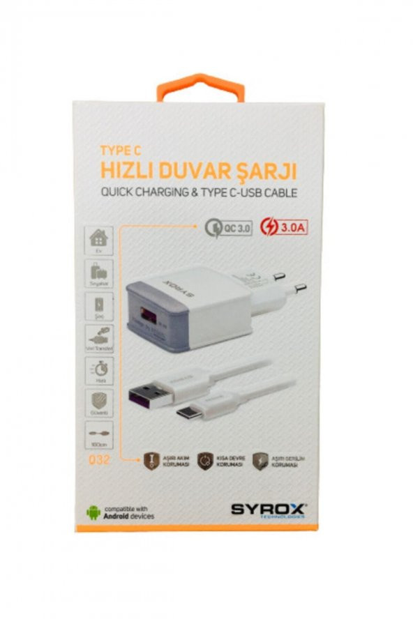 Syrox Q32 Type-C Hızlı Quick Şarj Aleti 3.0A