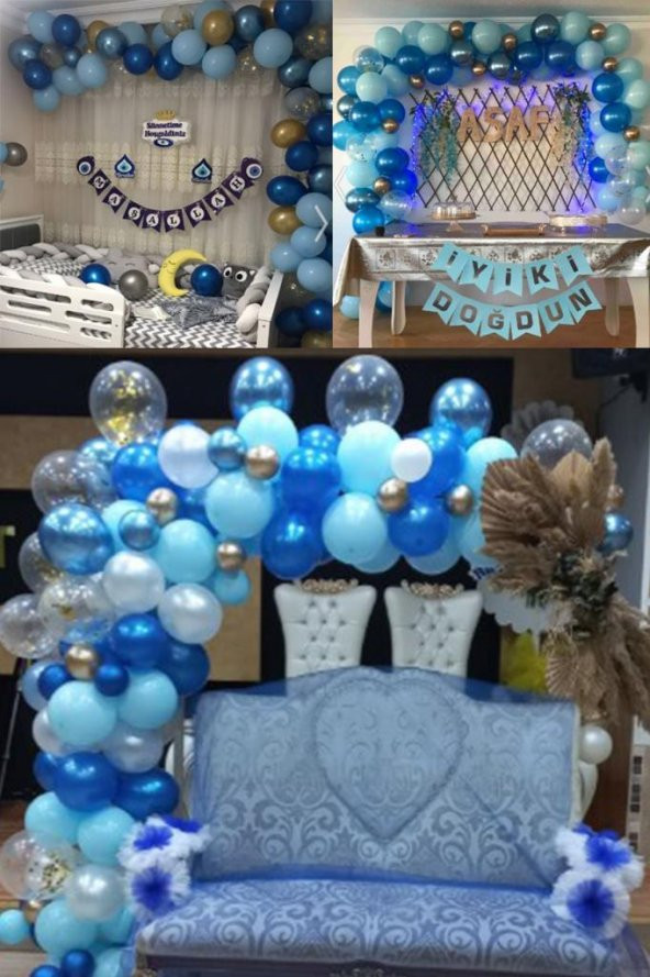 Beysüs Mavi Lacivert 65 li Balon Zinciri Süsleme Seti 5 Renkli Sünnet 1 Yaş - 3