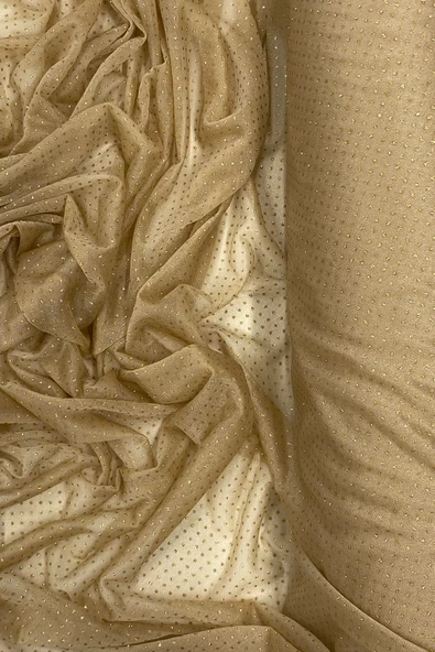 Yağmur Damlası Simli Abiye Elbise Şallık Tül Kumaş Gold 28 - 2