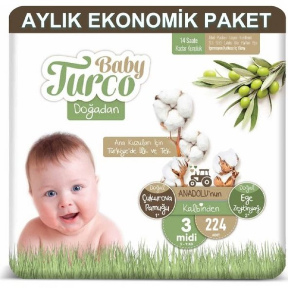Baby Turco Bebek Bezi Aylık Paket 3 Numara 5-9 kg 224 lü