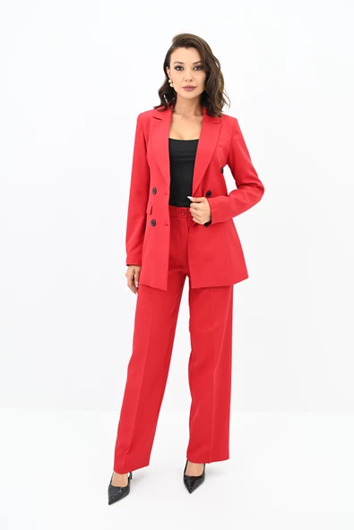 Kadın Palazzo Pantolonlu Ceket Takım 0111-23 - 12