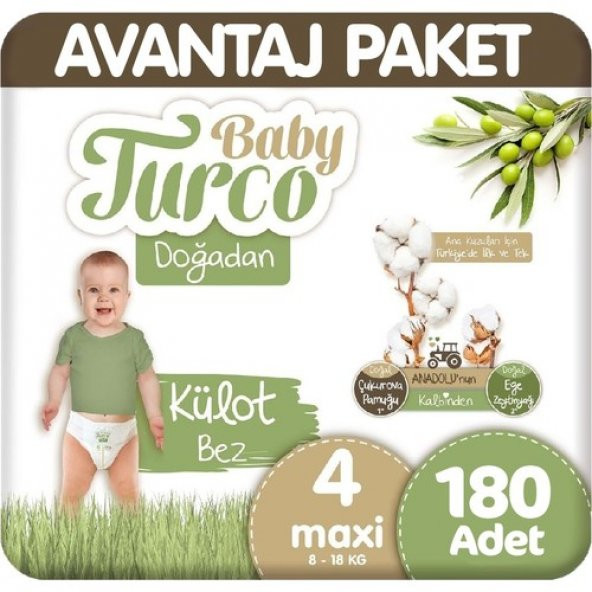 Baby Turco Doğadan Avantaj Paket Külot Bez 8-18 kg 4 Beden 180li