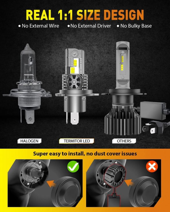 Fahren H4 New Termitör 120W 30000 Lümen 6500K 1:1 Halojen Boy LED Ampül - 2