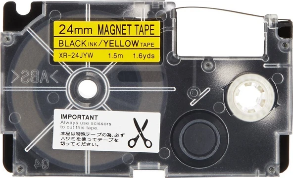 Casio XR-24JYW Manyetik Etiket Kartuşu Sarı Zemin Üzerine Siyah Baskı 24MM Yükseklik -1,5 Metre ürün görseli