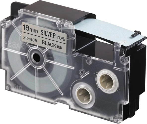 Casio XR-18SR1 (Silver/black) Etiket Yazıcısı Kartuşu Gümüş Renk Üstüne Siyah Baskı ürün görseli