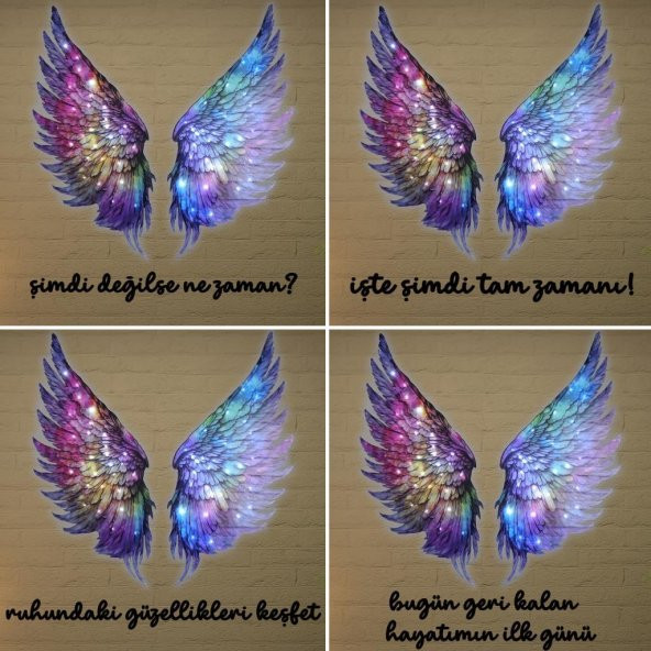 Veraart Kişiselleştirilebilir Işıklı  Pleksi Cam Tablo Renkli Melek Kanadı 70 cm - 4