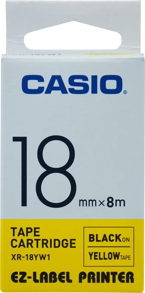 Casio XR-18YW1 Etiket Yazıcısı Kartuşu Sarı Zemin Üzerine Siyah Baskı 18MM Yükseklik - 8 Metre Uzunl - 2