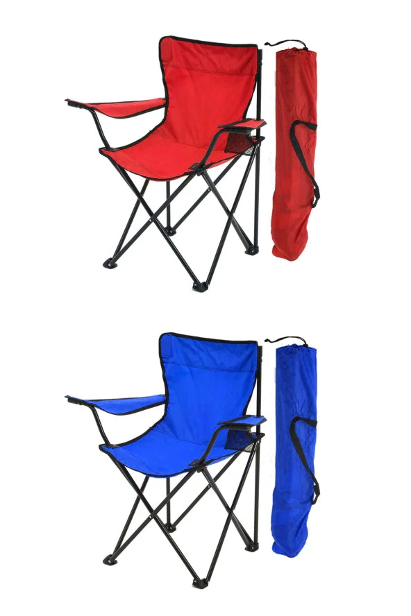 EXENT 2'Lİ Rejisör Kamp Sandalyesi Katlanır Çantalı Piknik, Plaj, Balıkçı Sandalyesi KIRMIZI+MAVİ