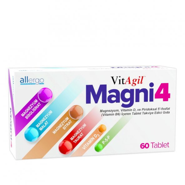Vitagil Magni4 Magnezyum Vitamin D3 P5P 60 Tablet