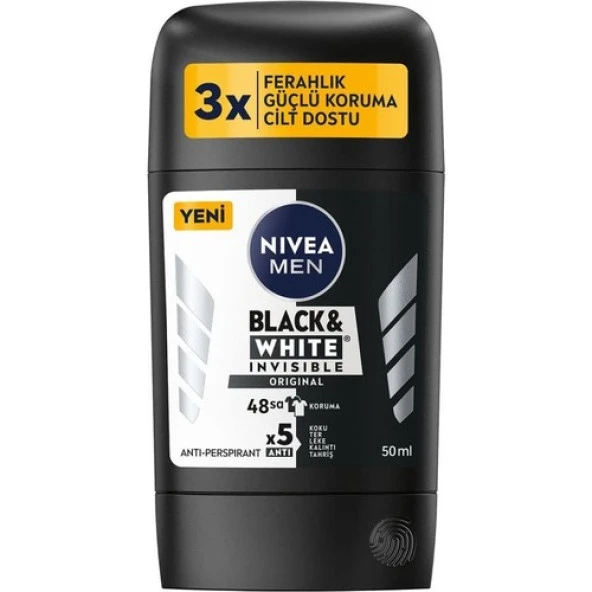 Nivea Men Erkek Stick Deodorant Black & White Invisible Original 48 Saat Anti-Perspirant Koruma 50 m