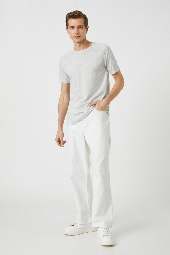 Bisiklet Yaka Tişört Dokulu Kısa Kollu Dar Kesim - Resim 2