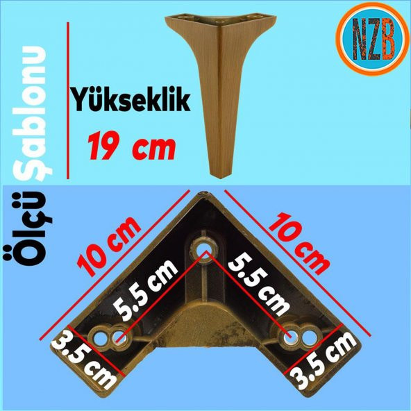 Mobilya Kanepe Çekyat Sehpa TV Ünitesi Koltuk Ayağı 19 cm Koyu Kahverengi Baza Ayak - Resim 2