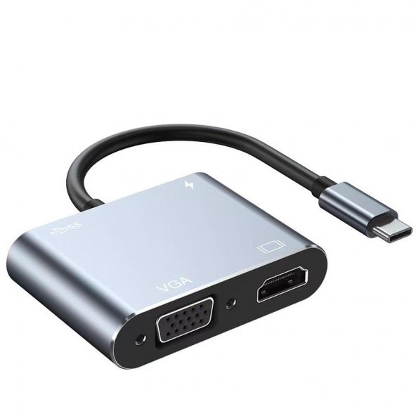 Peeq 4 İn 1 Alüminyum Alaşımlı Hdmı Vga Usb 3 0 Pd Macbook Pc Uyumlu Adaptör Çoklayıcı Hub