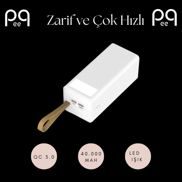 Peeq 40.000 mAh Hızlı Şarj(22,5 Watt Çıkış) Özellikli Qi 3.0 Led Flash Lambalı Taşınabilir Powerbank