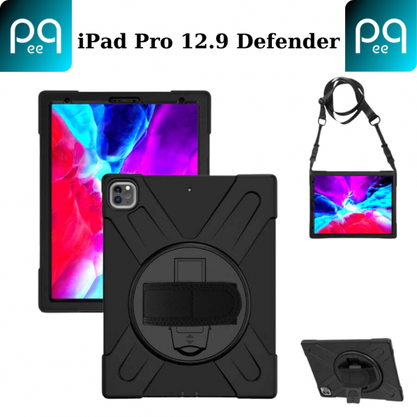 Peeq Apple iPad Pro 12.9 2021 (5.Nesil) Defender Tank Case Stant Olabilen Dayanıklı Silikon Tablet Kılıfı