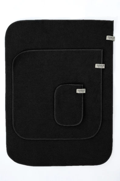 Siyah Microwell 3 Prç Set Microfiber Bulaşık Kurutma Matı 3'lü Mutfak Seti Kurulama Bezi Örtüsü ürün görseli 1