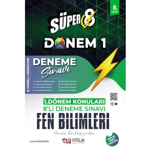 Nitelik Yayınları Süper 8. Sınıf Fen Bilimleri 1. Dönem 8'li Deneme Sınavı