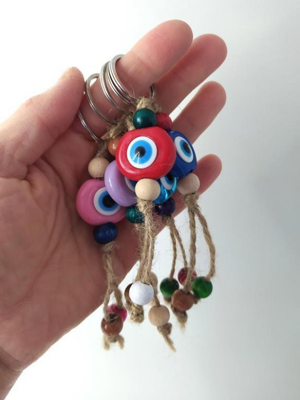 Nazar Boncuk Anahtarlık 10 Adet Kötü Göz Kovucu Nazar Hand Made Hasır Renkli Boncuklu Nazarlı Anahtarlık - Resim 2