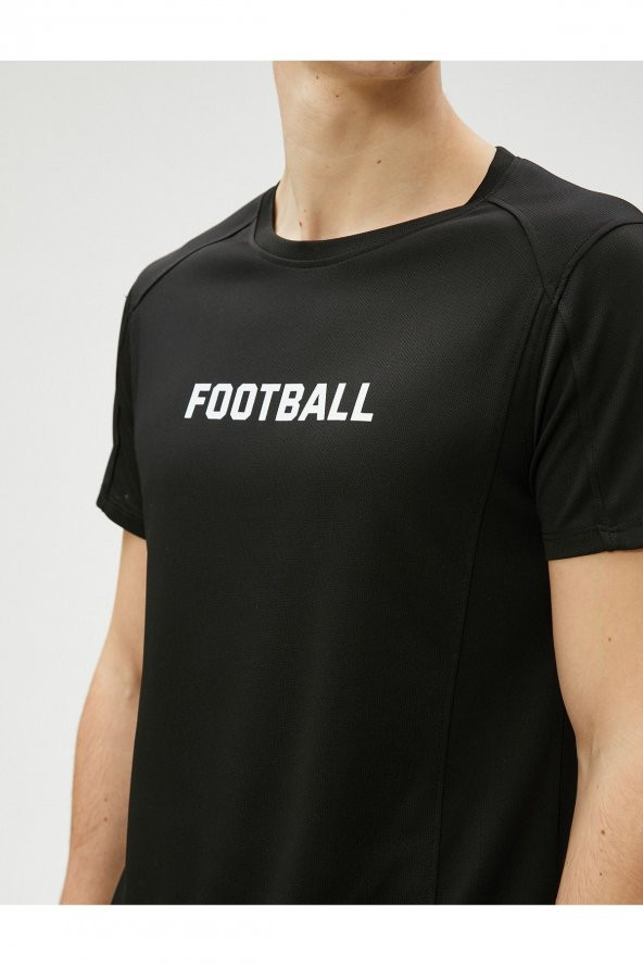 Spor Tişört Dikiş Detaylı Slogan Baskılı Bisiklet Yaka - 5