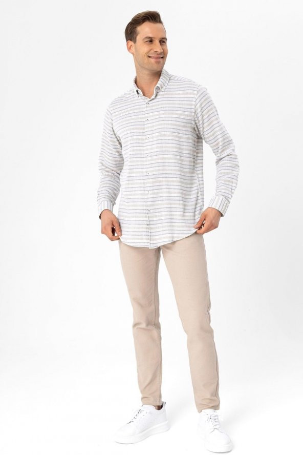 Köşeli Manşet Slimfit Düz Gömlek - Resim 2