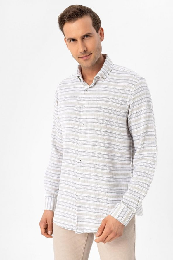 Köşeli Manşet Slimfit Düz Gömlek - Resim 3