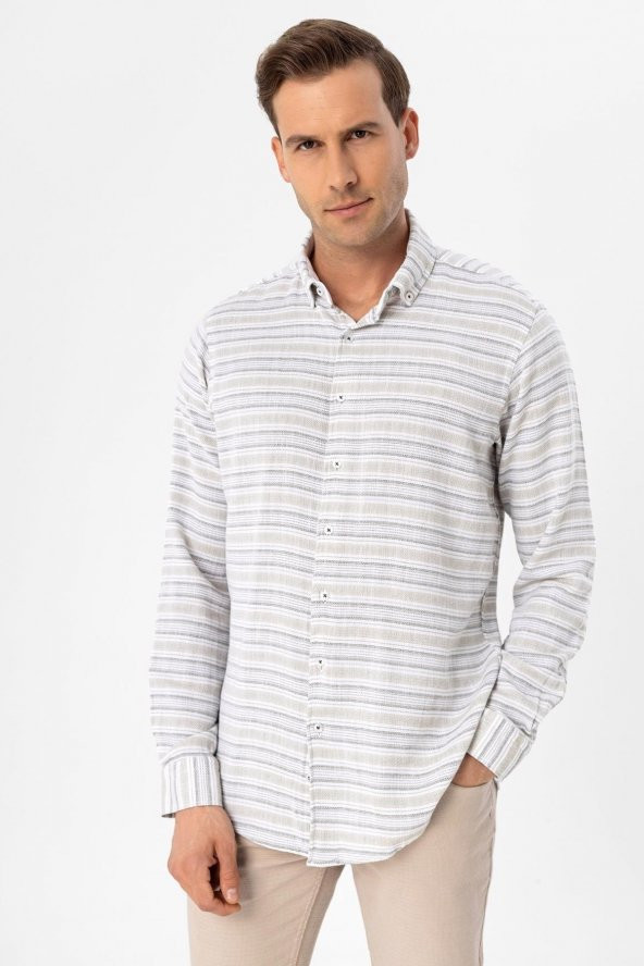 Köşeli Manşet Slimfit Düz Gömlek - Resim 5