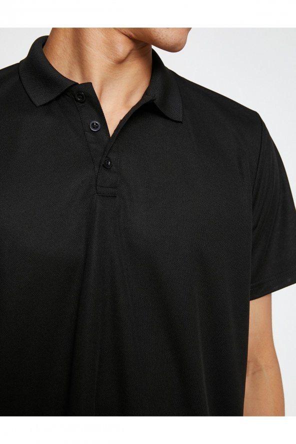 Basic Tişört Polo Yaka Düğmeli Kısa Kollu Hızlı Kuruyan Kumaş - 5
