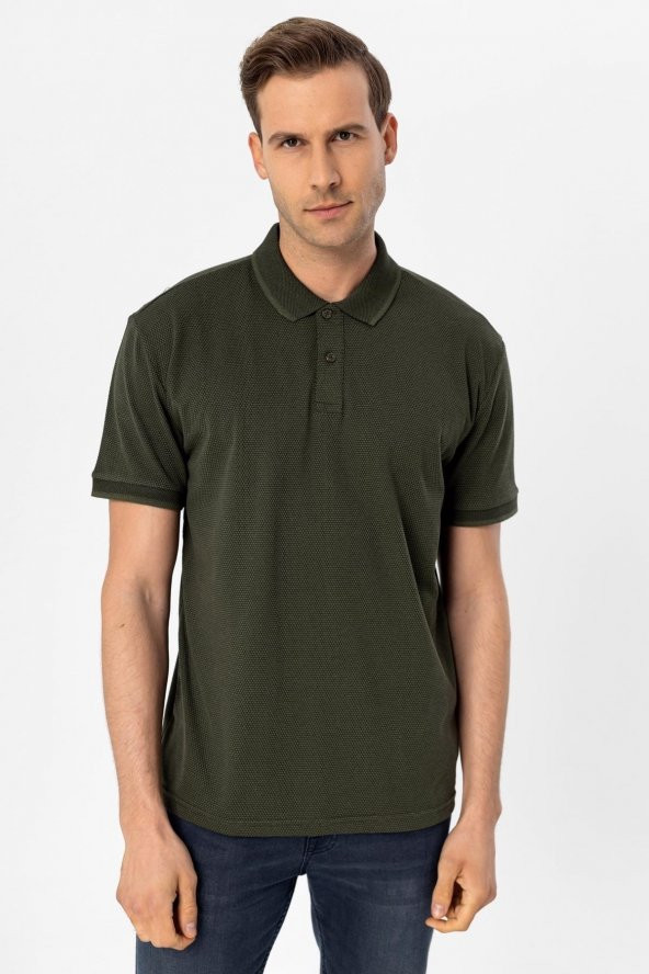 Polo Yaka Regular Kalıp Armürlü Tişört - 2