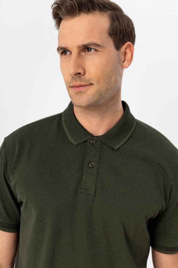 Polo Yaka Regular Kalıp Armürlü Tişört - 4