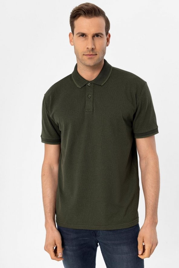 Polo Yaka Regular Kalıp Armürlü Tişört - 5