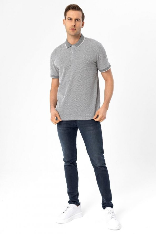 Polo Yaka Regular Kalıp Armürlü Tişört - 6