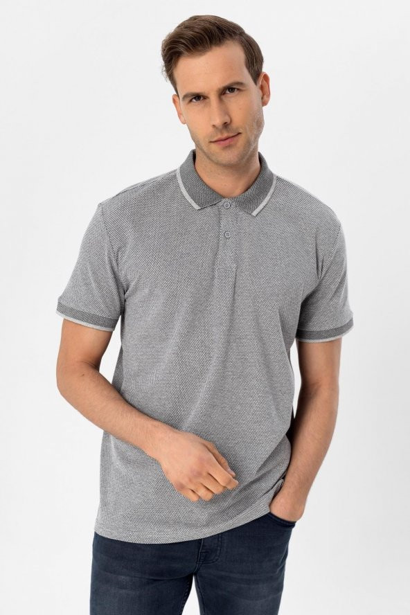 Polo Yaka Regular Kalıp Armürlü Tişört - 7