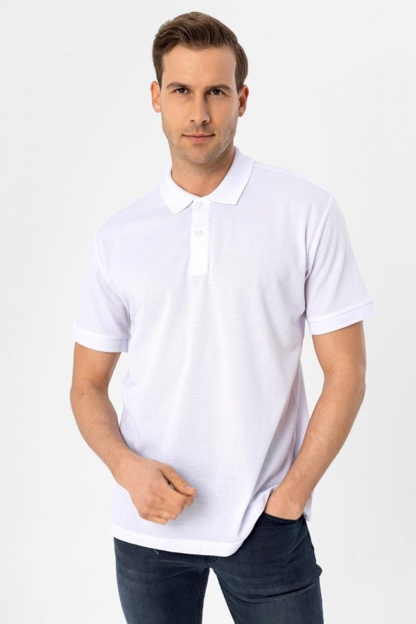 Polo Yaka Regular Kalıp Armürlü Tişört - 11