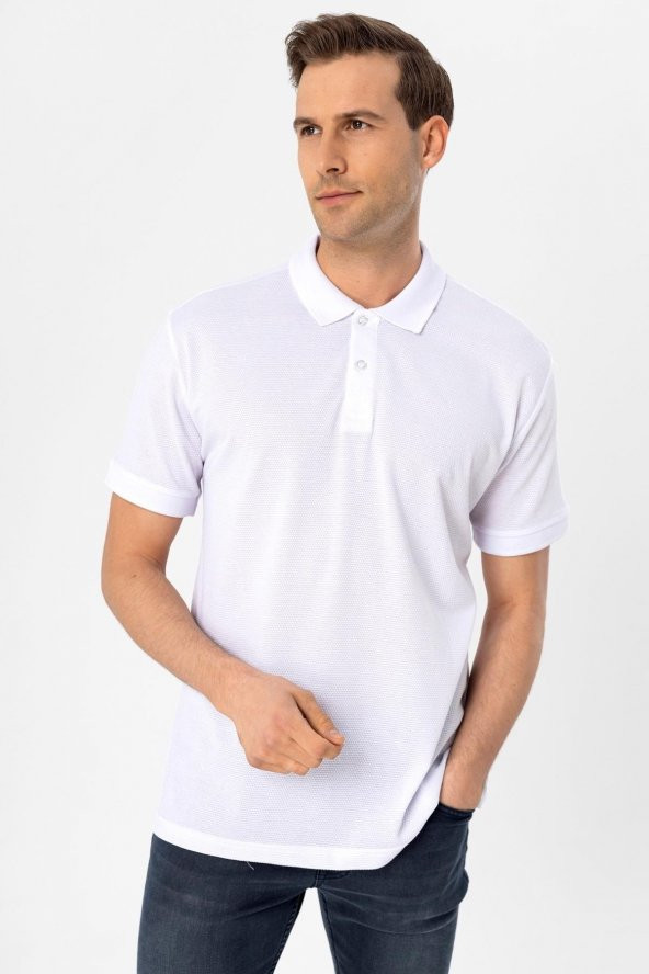 Polo Yaka Regular Kalıp Armürlü Tişört - 12