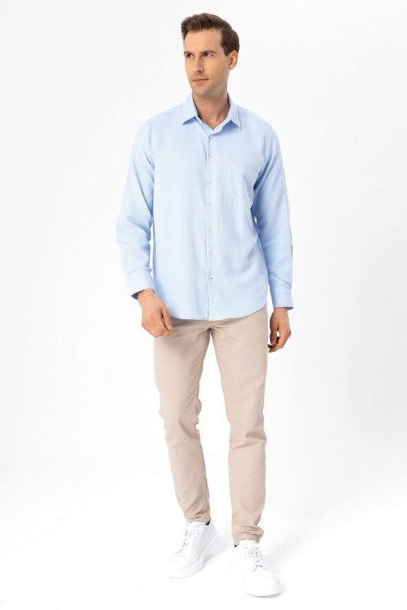 Köşeli Manşet Regular Armürlü Gömlek - Resim 2