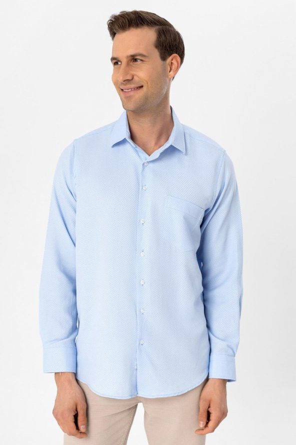 Köşeli Manşet Regular Armürlü Gömlek - Resim 4